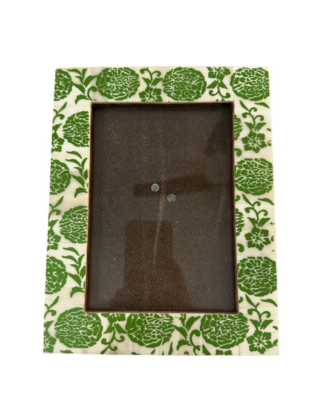 Vintage Photo Frame 5x7 Green Ivory Tile Block Print Anthropologie